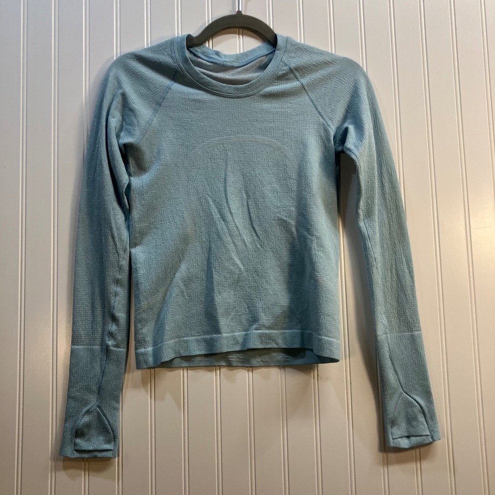 Lululemon Swiftly Tech Long Sleeve 2.0 Shine Blue Metallic Top Size 4 Sparkly